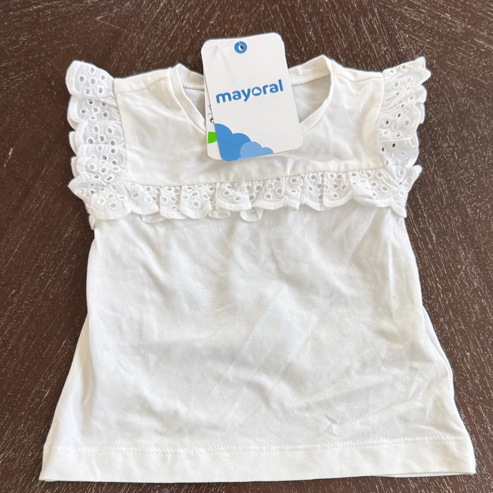 Mayoral Baby Girl White Eyelet Ruffle Sleeve Tee